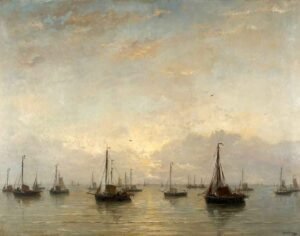 "Por la mañana temprano con muchos barcos" de Hendrik Willem Mesdag