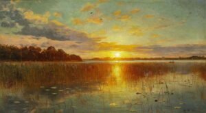 "Puesta de sol sobre un fiordo danés" de Peder Mork Monsted